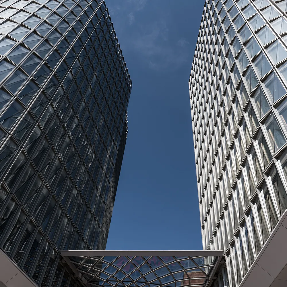 Dual Tower Matching Aluminium Unitized Curtain Wall Section - Aluminium Extrusion Curtain Wall & Facade - laluxalu.com